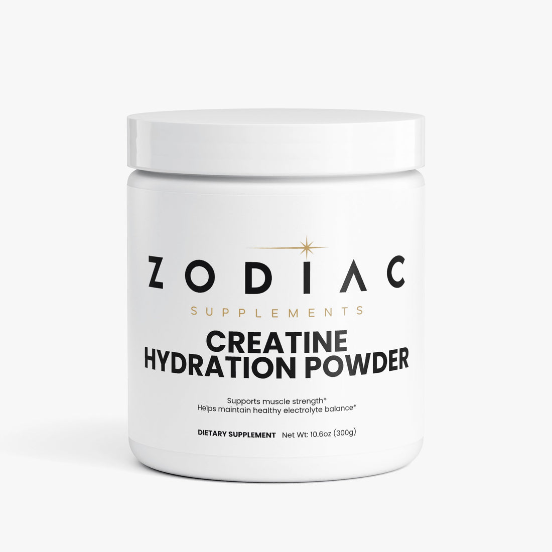 Zodiac Supplements Creatine Hydration Powder container with electrolytes for muscle strength and hydration