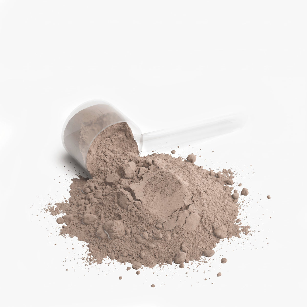 Performance Whey Protein Blend Chocolate powder and scoop on a white background.