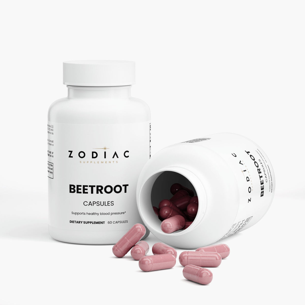 Beetroot capsules from Zodiac Supplements promoting healthy blood pressure and circulation.
