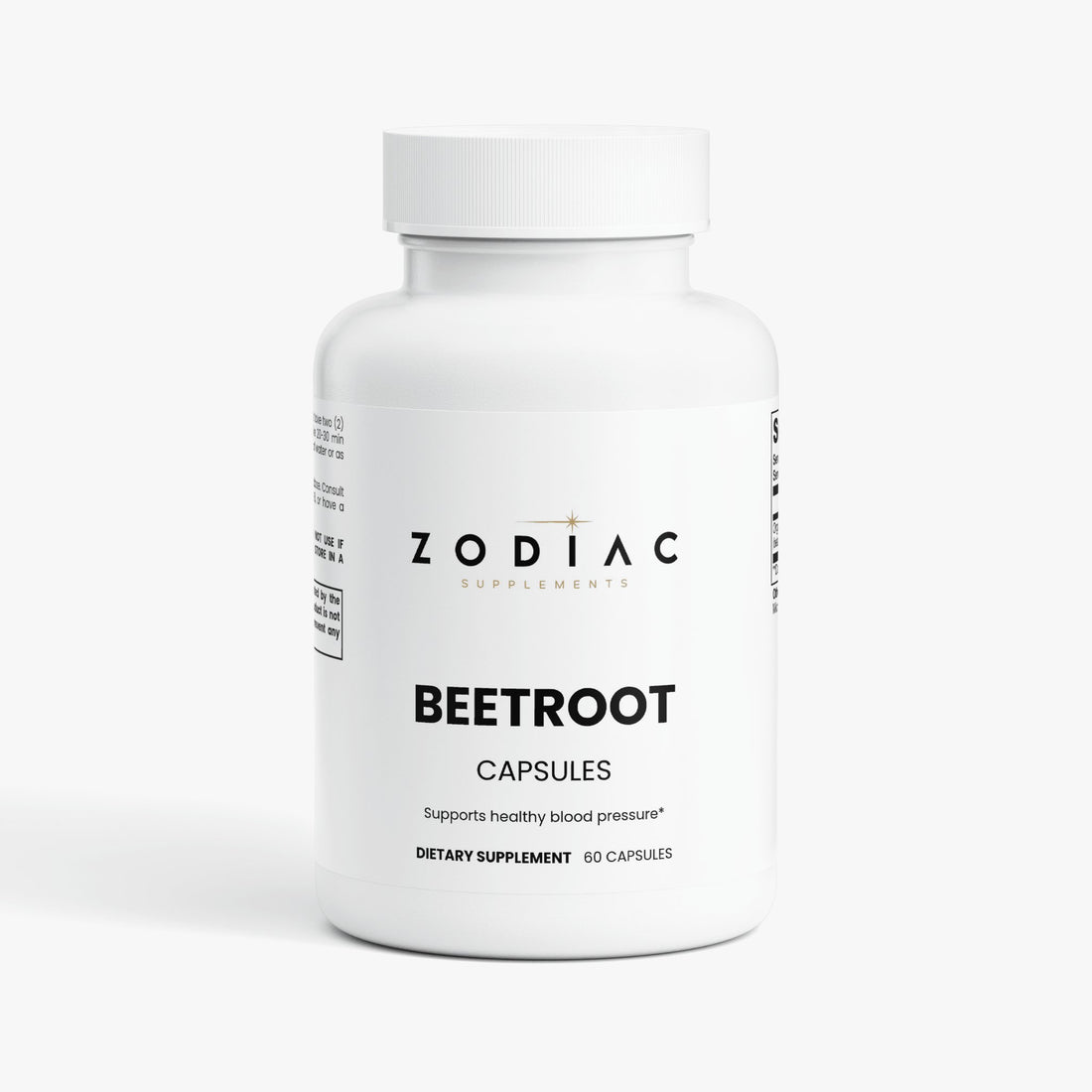 Beetroot Capsules bottle for supporting healthy blood pressure and circulation in a dietary supplement.