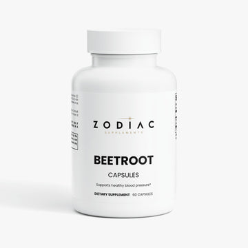 Beetroot Capsules bottle for supporting healthy blood pressure and circulation in a dietary supplement.