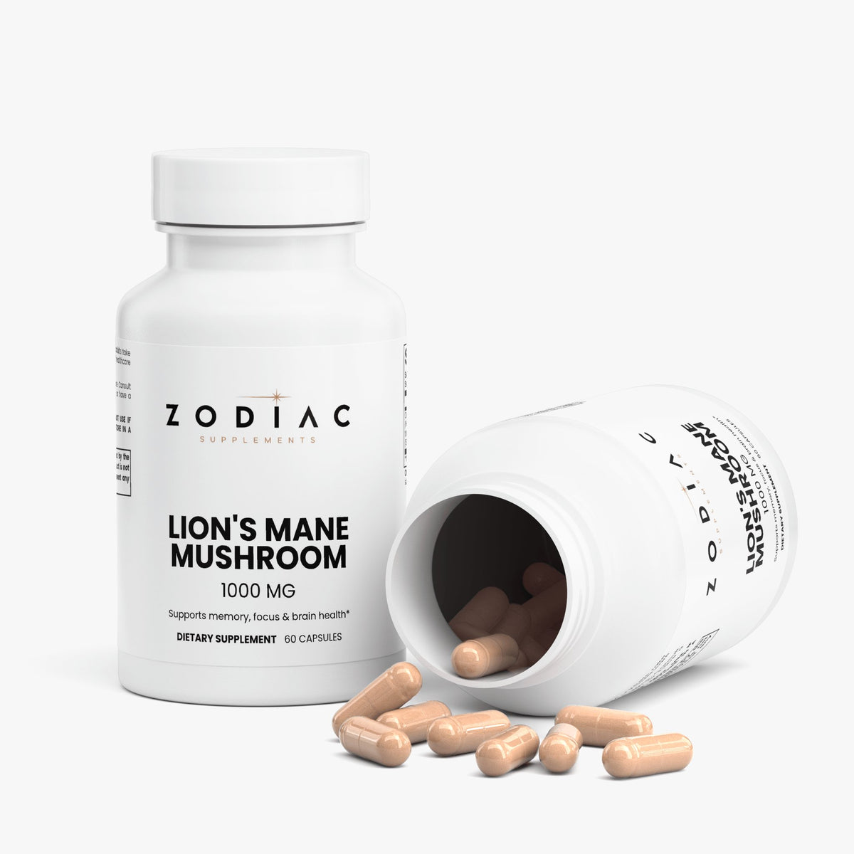 Lion's Mane Mushroom supplement bottle with capsules for cognitive wellness and brain health.