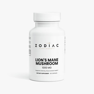 Lion's Mane Mushroom dietary supplement by Zodiac, 1000 mg, supports memory, focus, and brain health, 60 capsules.