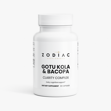 Gotu Kola & Bacopa Clarity Complex supplement bottle with 30 capsules for cognitive support.