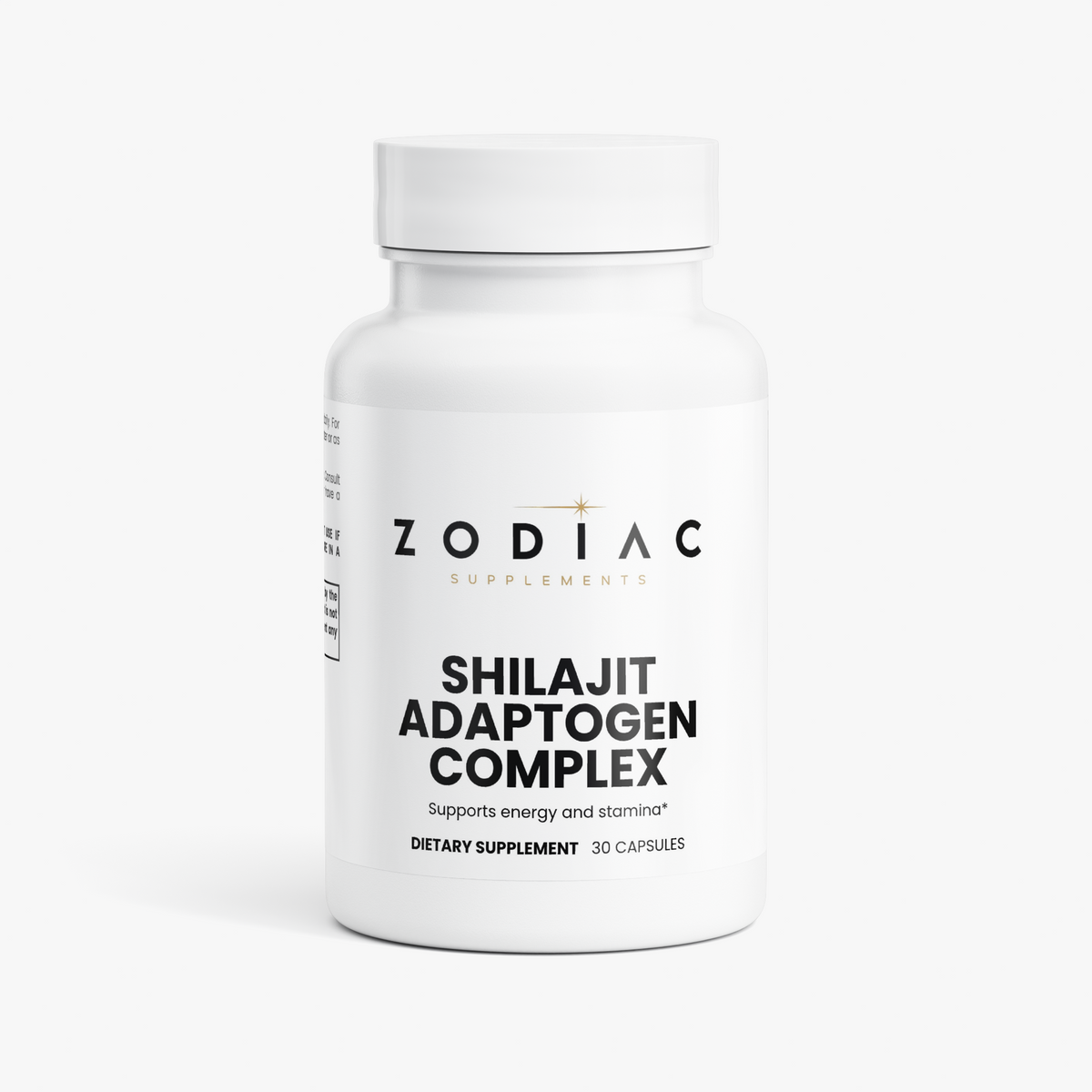 Shilajit Adaptogen Complex supplement bottle, 30 capsules for energy and stamina.