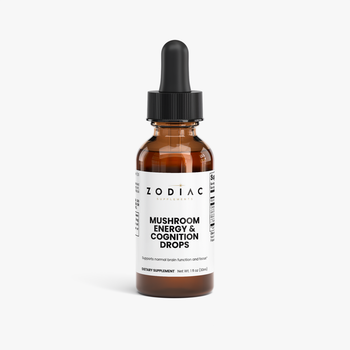 Mushroom Energy & Cognition Drops bottle for enhancing focus and brain function.