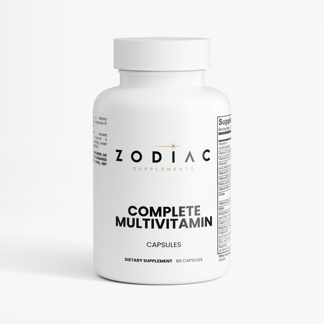 Zodiac Supplements Complete Multivitamin bottle with 60 capsules for daily nutrition support.