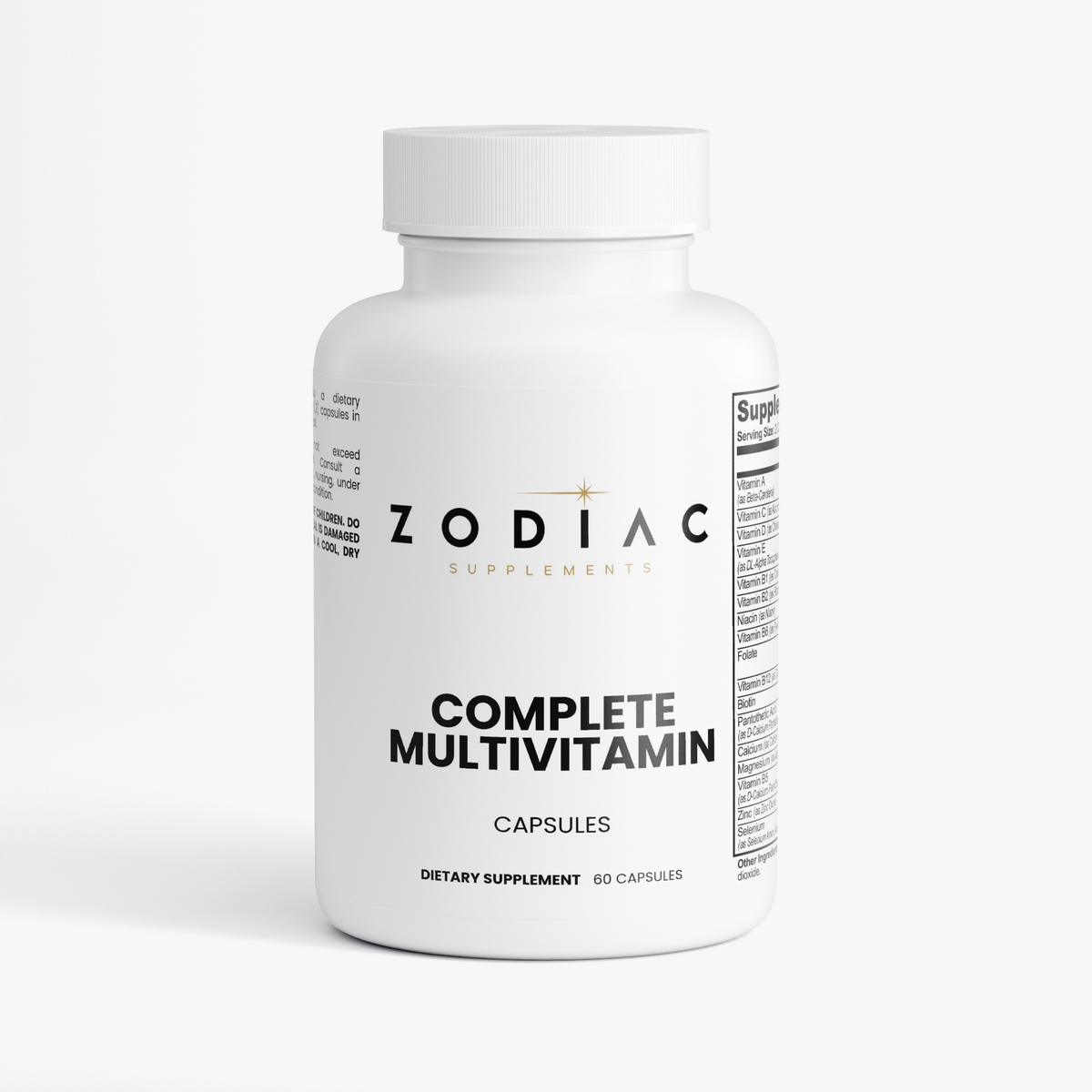 Zodiac Supplements Complete Multivitamin bottle with 60 capsules for daily nutrition support.