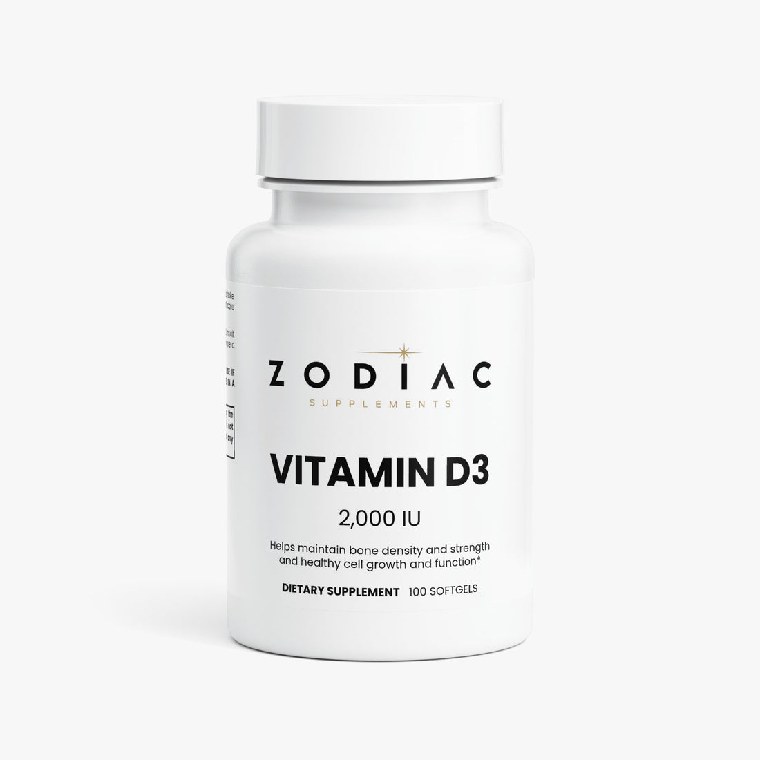 Vitamin D3 2000 IU softgel dietary supplement bottle for bone health and energy support.