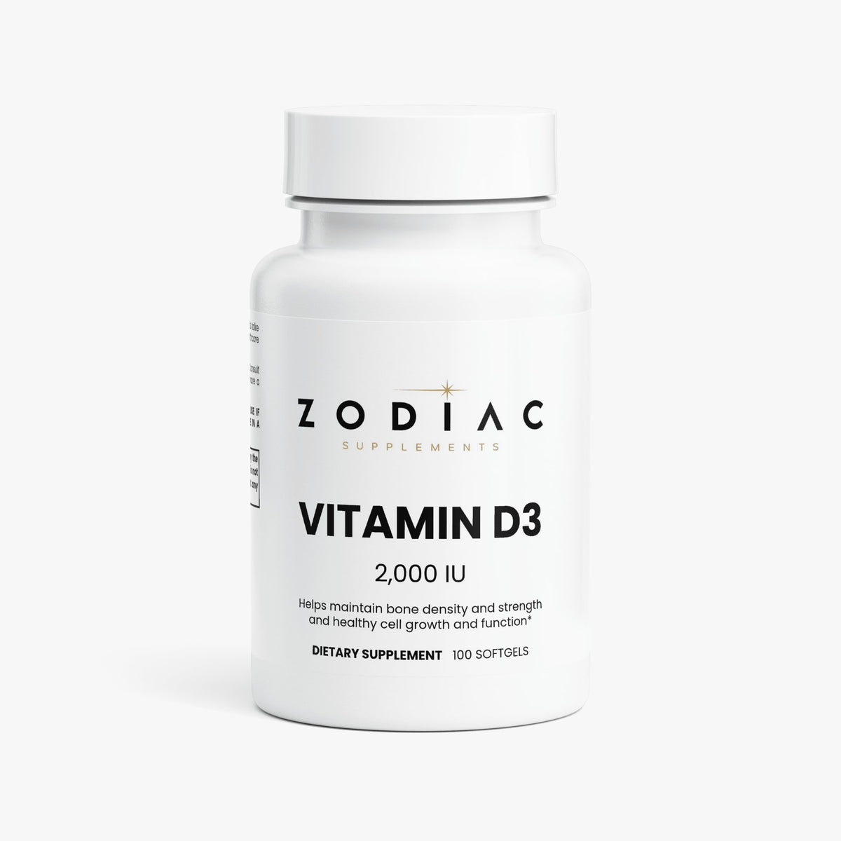 Vitamin D3 2000 IU softgel dietary supplement bottle for bone health and energy support.