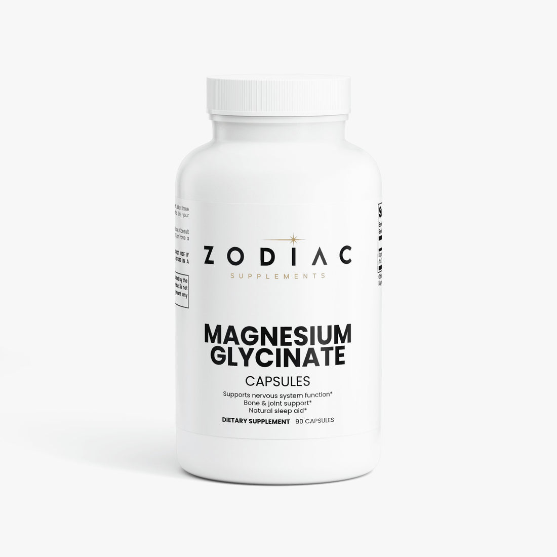 Magnesium Glycinate capsules from Zodiac Supplements for nerve function and muscle health support.