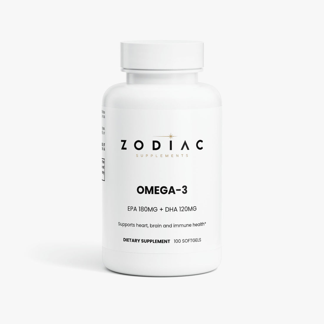 Omega-3 EPA 180mg + DHA 120mg bottle, dietary supplement for heart, brain, and immune health.