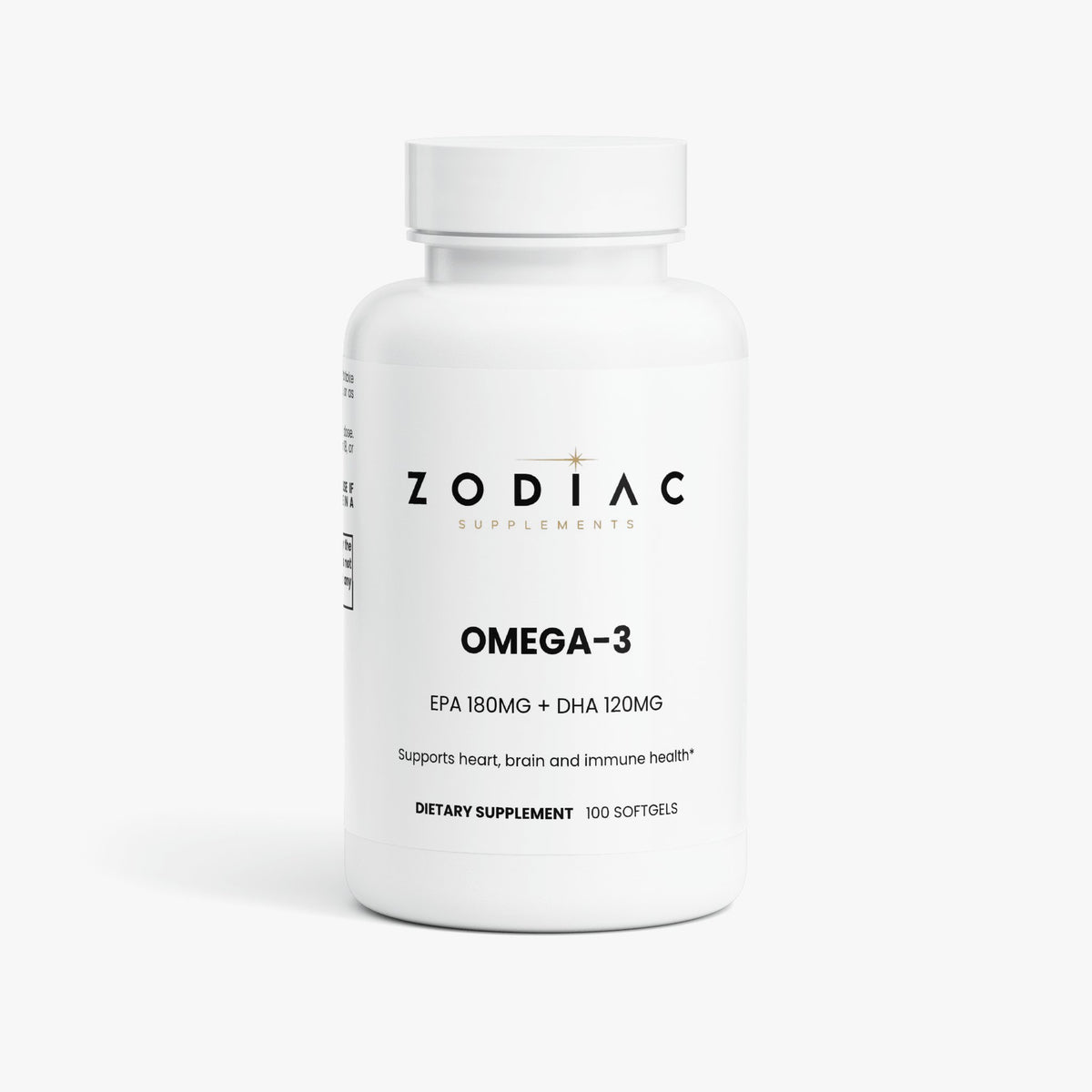 Omega-3 EPA 180mg + DHA 120mg bottle, dietary supplement for heart, brain, and immune health.