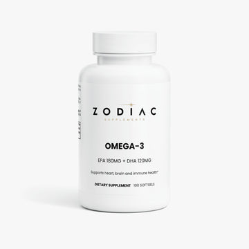 Omega-3 EPA 180mg + DHA 120mg bottle, dietary supplement for heart, brain, and immune health.
