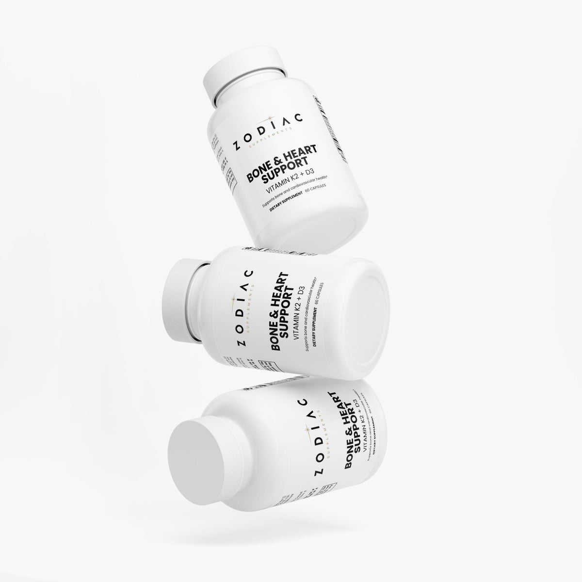 Three bottles of Bone & Heart Support Vitamin D3 and K2 for bone and cardiovascular health.
