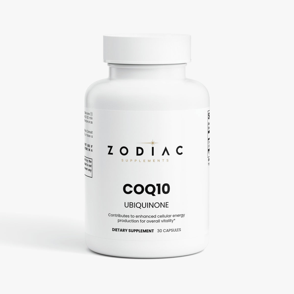 CoQ10 Ubiquinone dietary supplement bottle designed to enhance cellular energy and overall vitality.