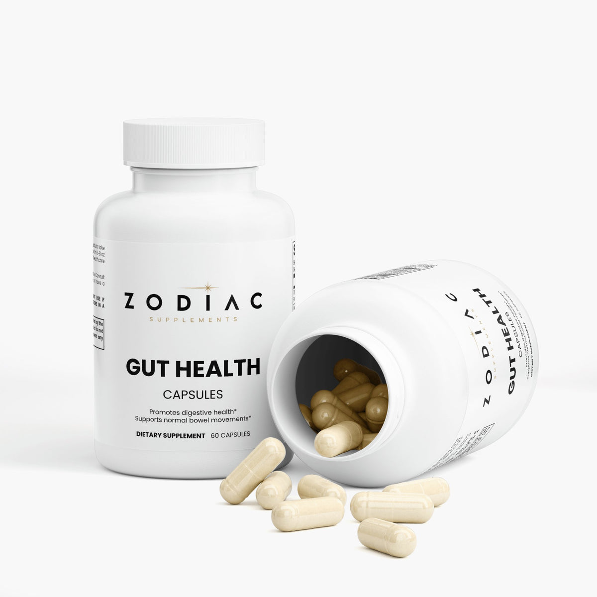 Zodiac Supplements Gut Health capsules, promoting digestive health and supporting normal bowel movements.