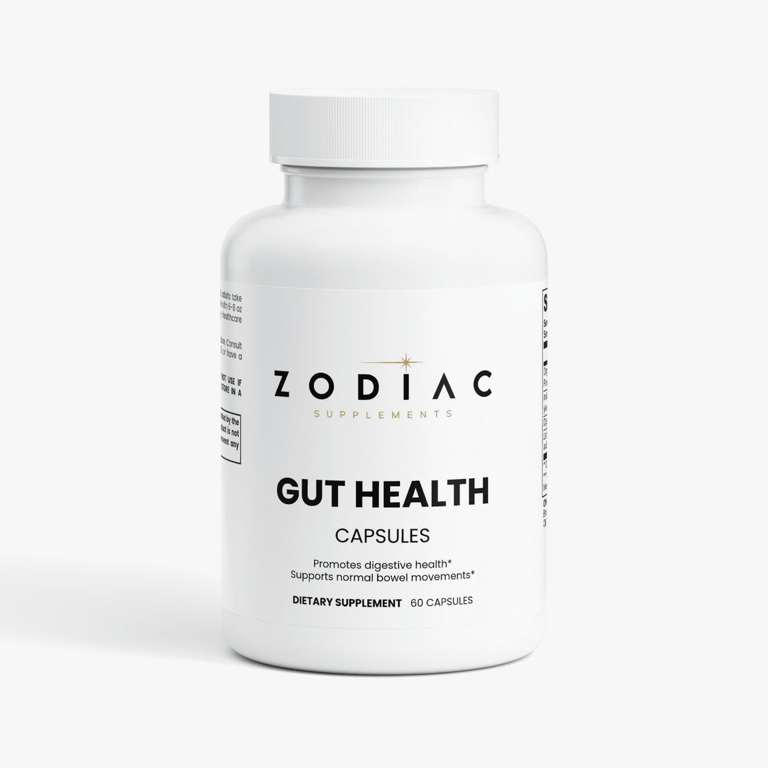 Zodiac Supplements Gut Health capsules for digestive health and normal bowel movements.