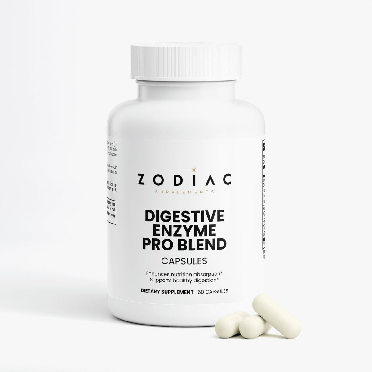 Digestive Enzyme Pro Blend dietary supplement bottle with capsules for healthy digestion and nutrient absorption.