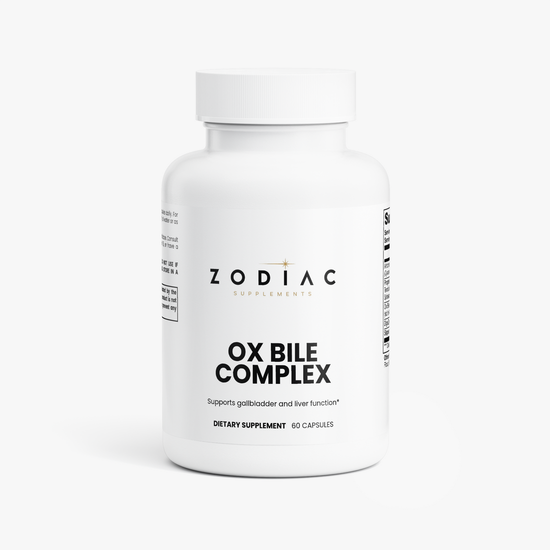 Ox Bile Complex dietary supplement bottle to support gallbladder and liver function.
