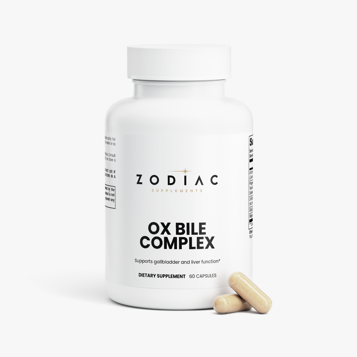 Ox Bile Complex dietary supplement bottle with capsules for digestive health support