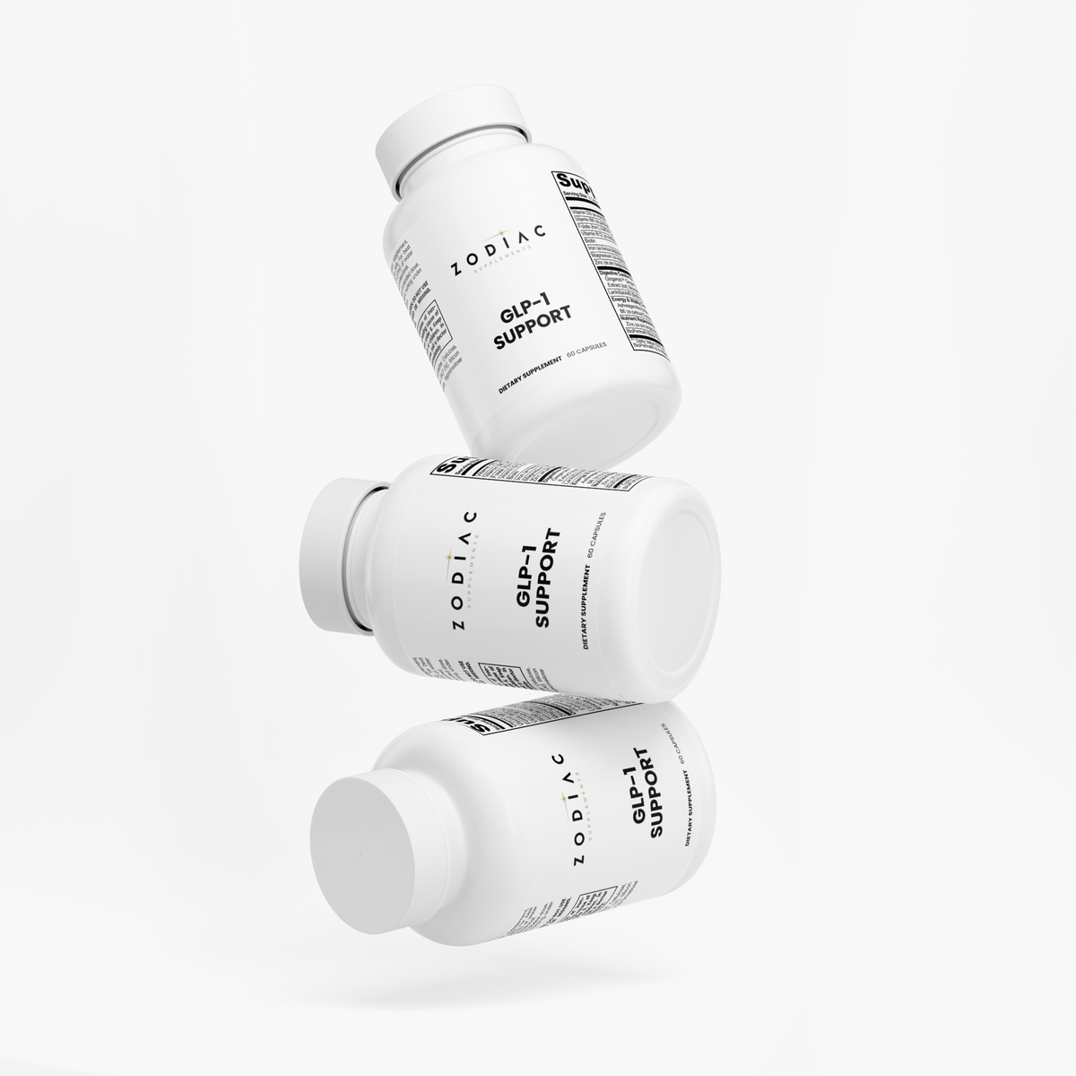 Bottles of GLP-1 Support by Zodiac, designed for digestive comfort and wellness.