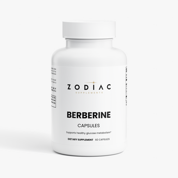 Berberine capsules bottle from Zodiac Supplements supporting healthy glucose metabolism.