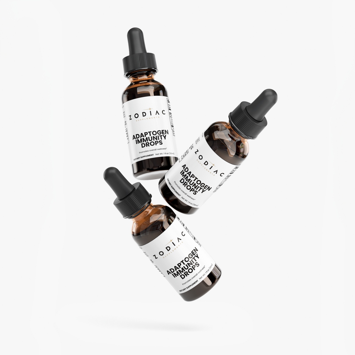 Adaptogen Immunity Drops bottles showcasing the blend of functional mushrooms for immune support.