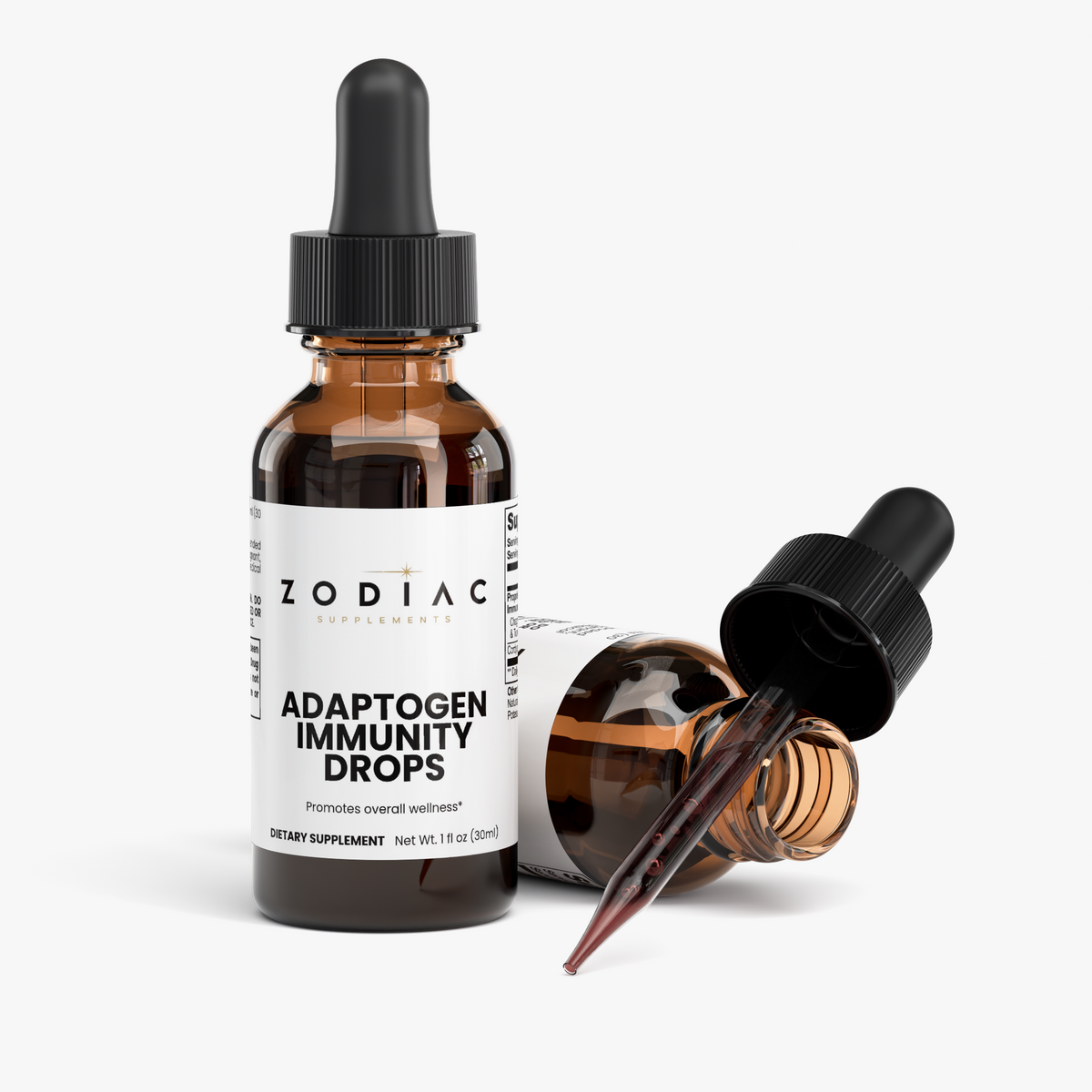 Bottle of Adaptogen Immunity Drops with dropper, promoting overall wellness and immune support.