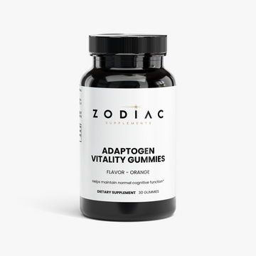 Adaptogen Vitality Gummies bottle featuring orange flavor for energy and cognitive support