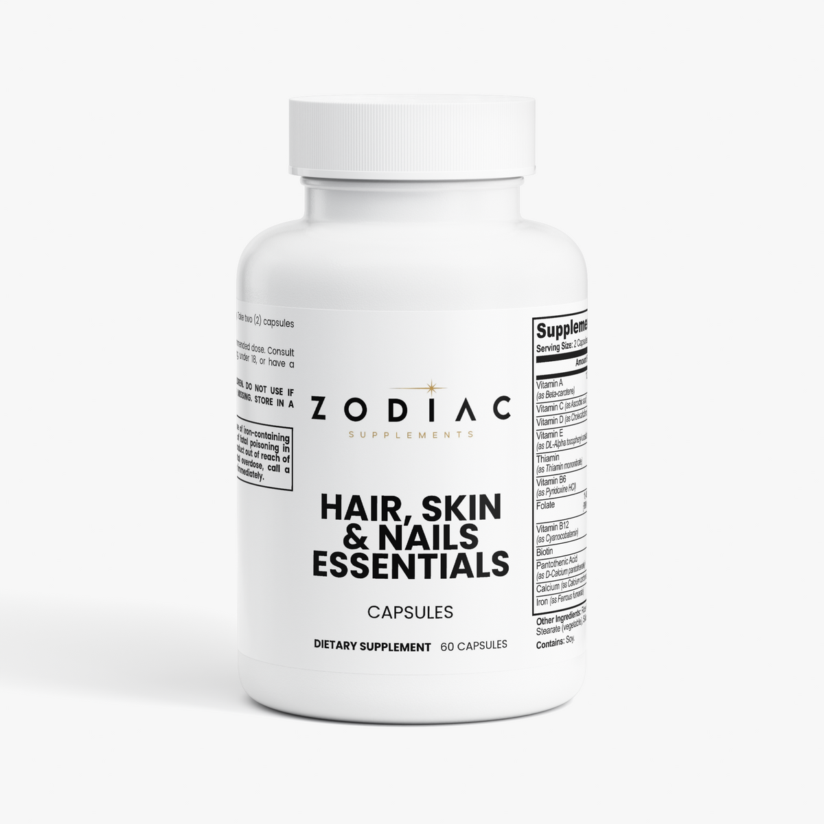 Hair Skin and Nails Essentials dietary supplement capsules by Zodiac for hair, skin, and nails health.