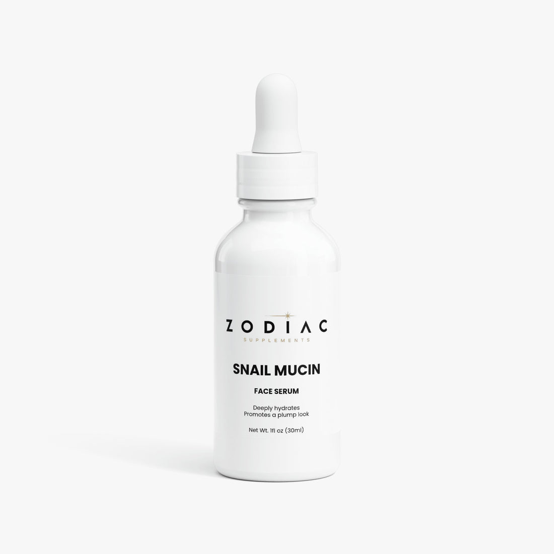Snail Mucin Face Serum bottle with dropper, delivering deep hydration and promoting a smooth, plump appearance.