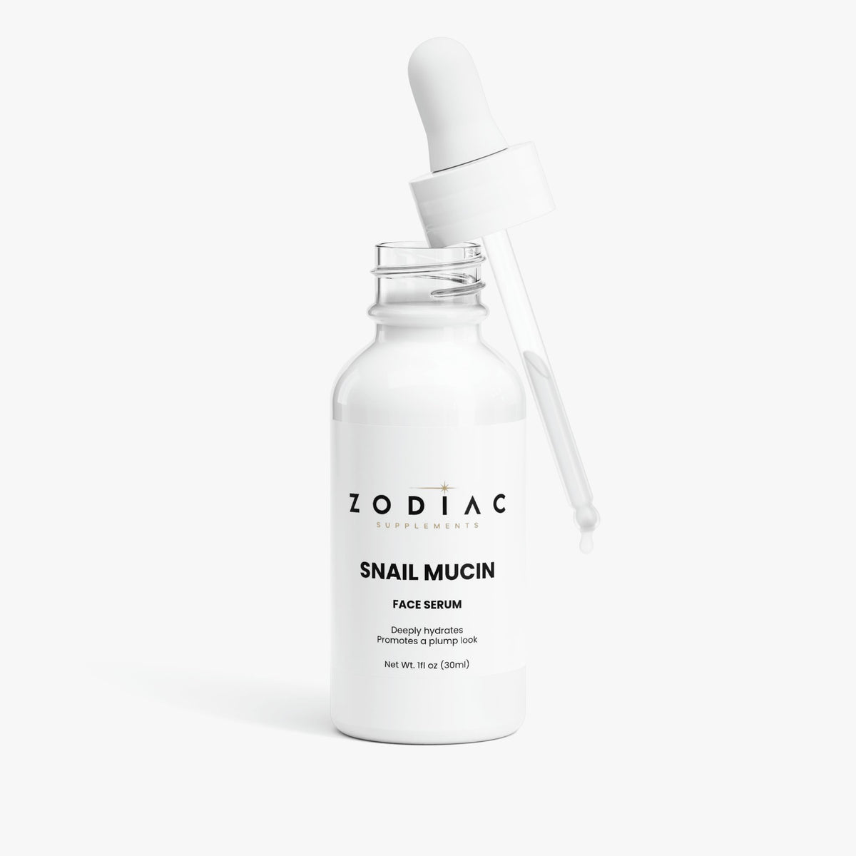 Snail Mucin Face Serum bottle with dropper, designed to hydrate and improve skin texture.