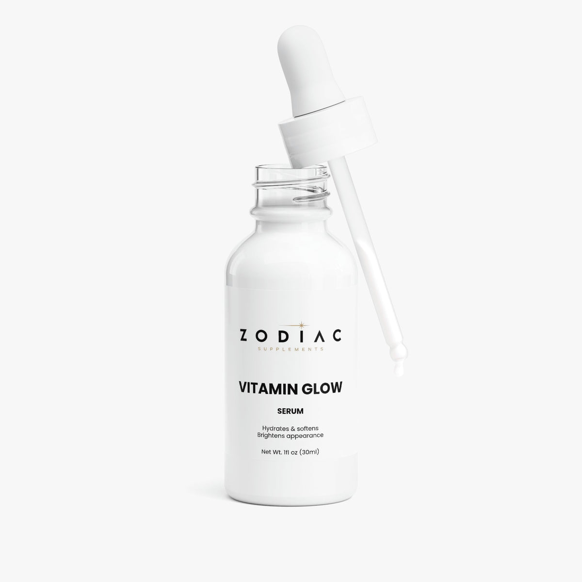 Vitamin Glow Serum bottle with dropper for brightening and hydrating skin.