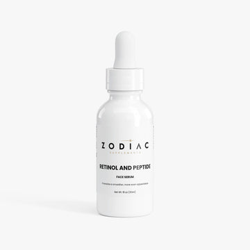 Retinol and Peptide Face Serum from Zodiac Supplements in a dropper bottle for skin rejuvenation.