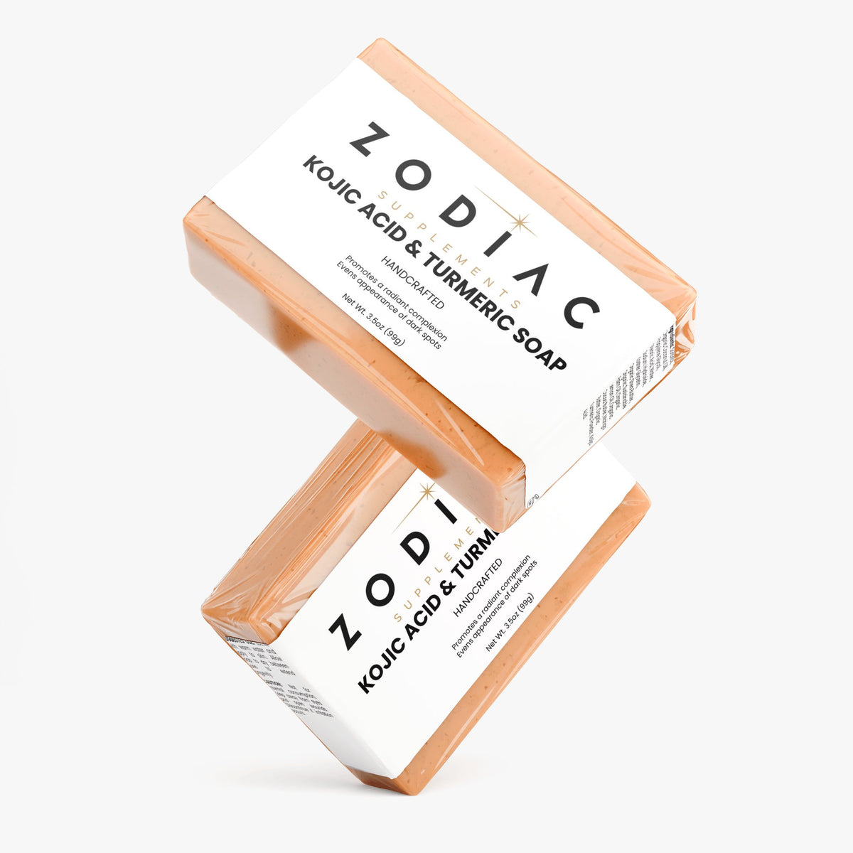 Kojic Acid & Turmeric Soap bars stacked, promoting radiant skin complexion and even skin tone.