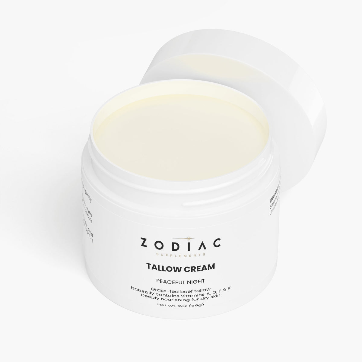 Tallow Cream Peaceful Night in a jar with a white lid, designed for luxurious hydration and radiant skin.