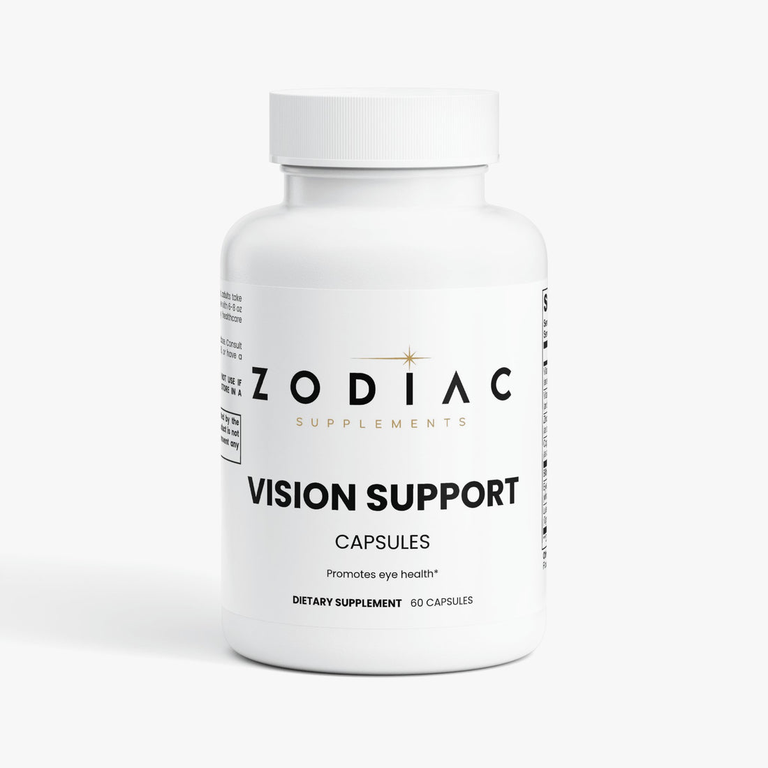 Zodiac Supplements Vision Support bottle with 60 capsules for promoting eye health.