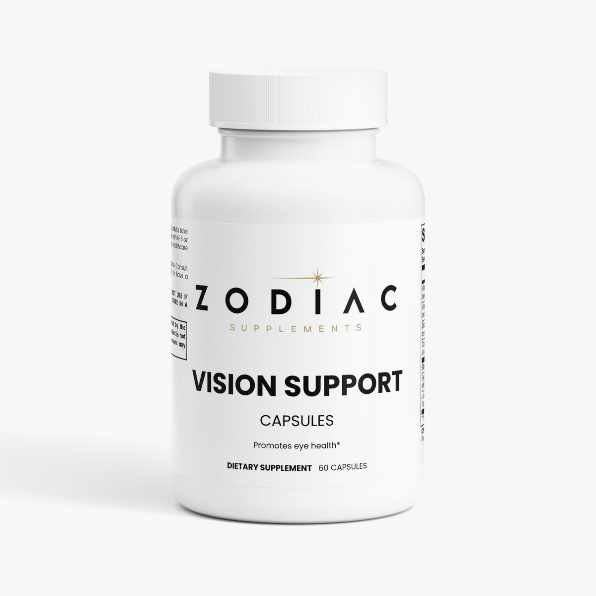 Zodiac Supplements Vision Support bottle with 60 capsules for promoting eye health.