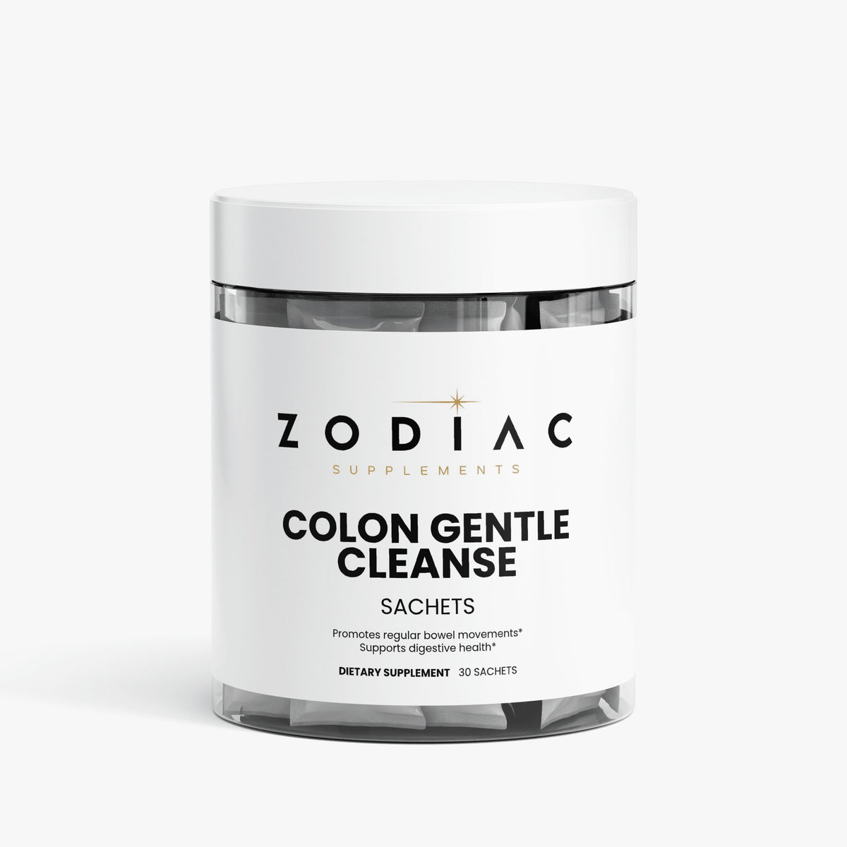 Colon Gentle Cleanse dietary supplement in sachets for digestive health and regular bowel movements.