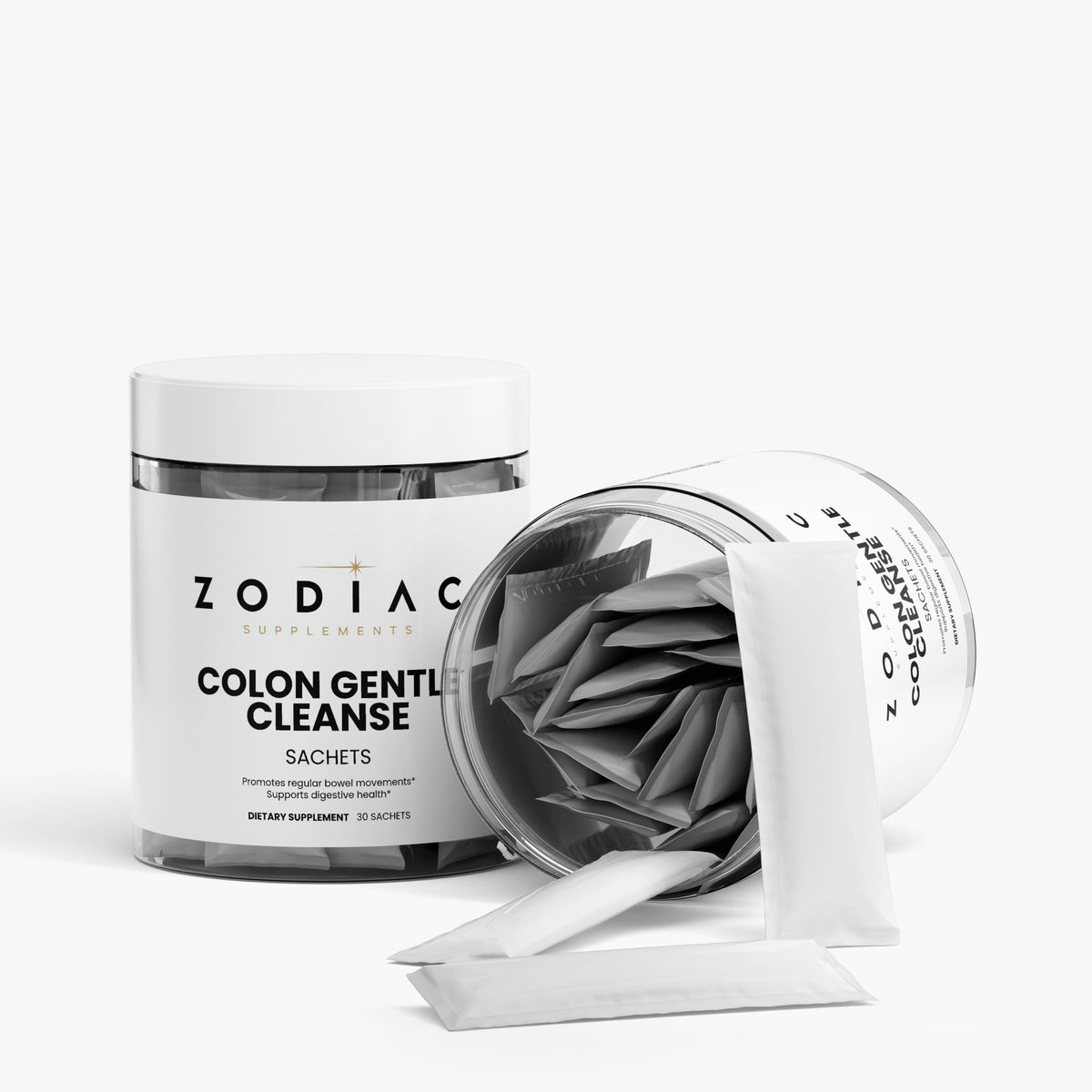 Zodiac Supplements Colon Gentle Cleanse sachets for digestive health and regular bowel movements.