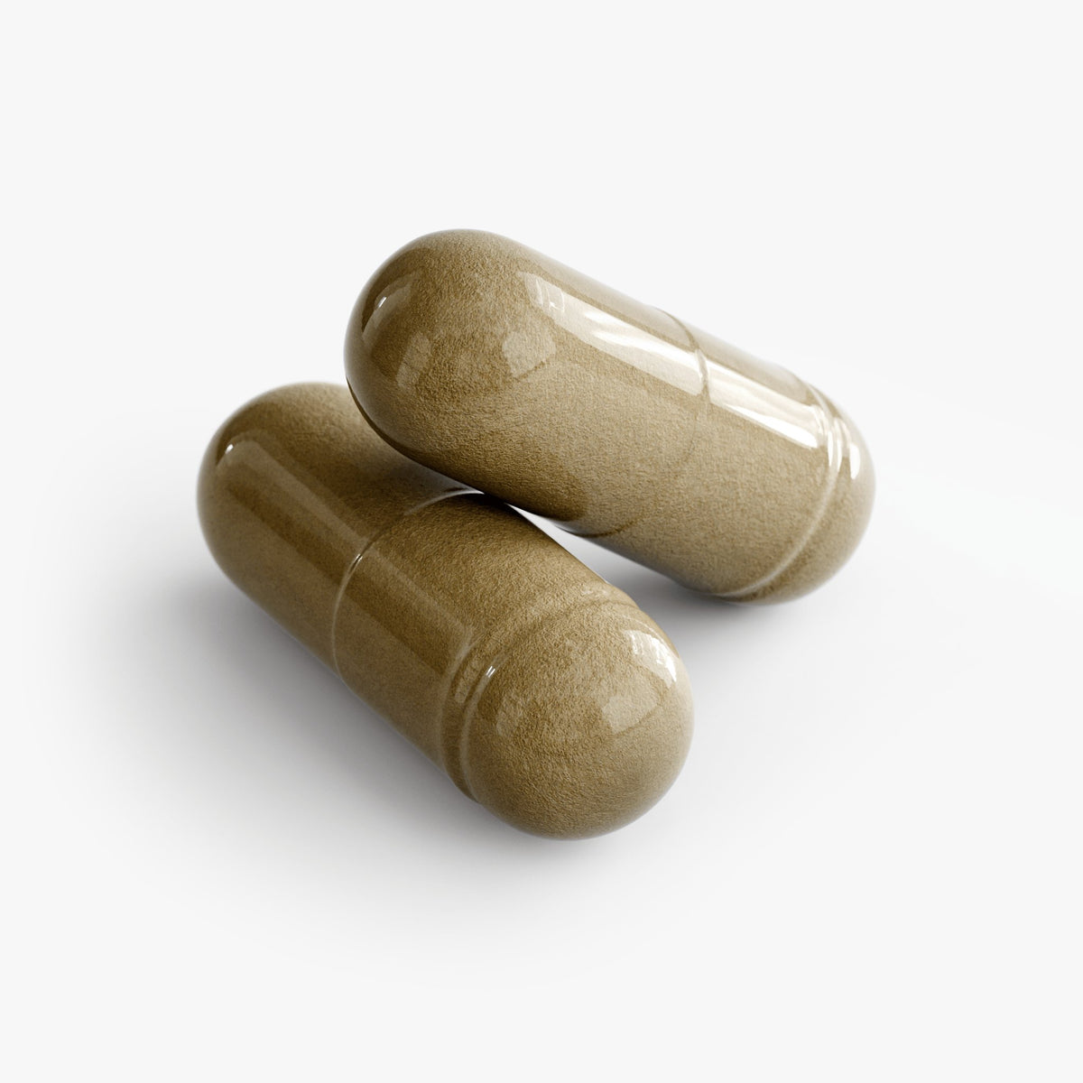 Ginkgo Biloba + Ginseng capsules stacked on a white background for natural health benefits.