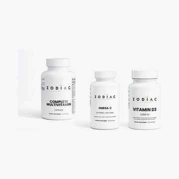 Zodiac Daily Essentials Stack: Complete Multivitamin, Omega-3 EPA 180mg + DHA 120mg, Vitamin D3 2,000 IU