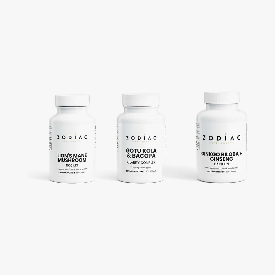 Zodiac Focus Stack: Lion's Mane Mushroom, Gotu Kola & Bacopa Clarity Complex, Ginkgo Biloba + Ginseng