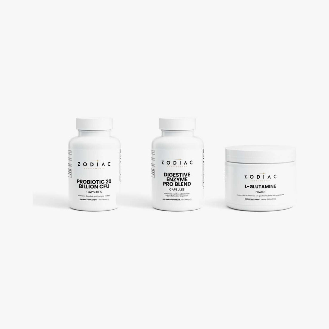 Zodiac Gut Stack: Probiotic 20 Billion, Digestive Enzyme Pro Blend, L-Glutamine