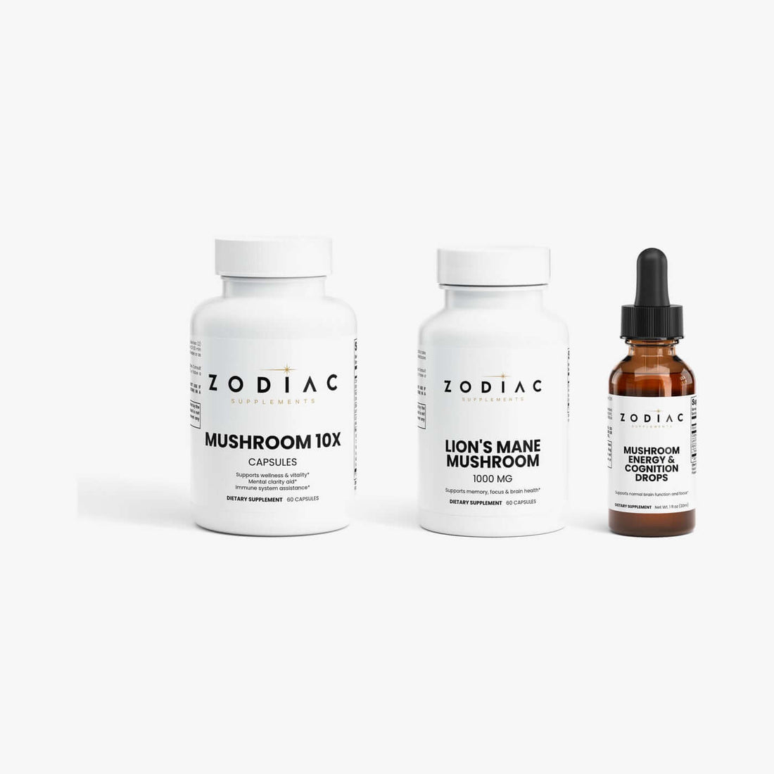 Zodiac Mind Stack: Mushroom Complex 10 X, Lion's Mane Mushroom, Mushroom Energy & Cognition Drops