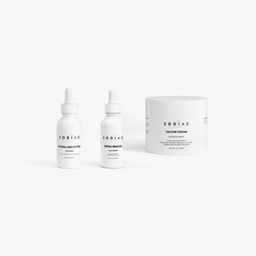 Zodiac Skincare Ritual: Retinol and Peptide Face Serum, Snail Mucin Face Serum, Tallow Cream Peaceful Night